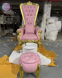 Fauteuils de pédicure rose, ensemble de fauteuils trône roi et reine, fauteuil de pédicure et de manucure, canapé de pédicure doré - Product Image 3