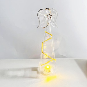 Christmas Glass Angel Girl Tabletop Luminous Ornament Transparent Doll Party Gift for Kids Christmas Decorations