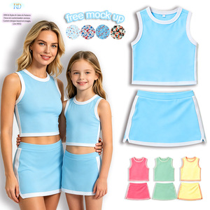 Completo da Tennis Coordinato <span class=keywords><strong>Mamma</strong></span> e Figlia in Nylon Spandex, Top e Gonna-Pantaloncino con Pantaloncini Interni, Abbigliamento Sportivo Traspirante per Bambini per l'Estate - Product Image 1