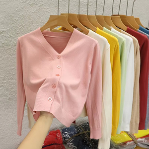 Femmes Vintage Preppy Y2K tricoté pull dames mode boutonné Cardigan veste <span class=keywords><strong>pour</strong></span> printemps automne couleur unie décontracté - Product Image 4