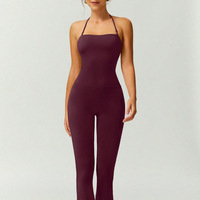 Combinaison moulante pour femme à bretelles spaghetti et pantalon évasé, effet sculptant la taille et rehausseur de fesses, pour le sport, le fitness, la gym, le yoga et les activités sportives