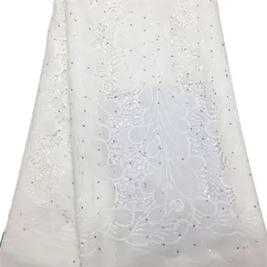 最佳质量白色派对aso ebi尼日利亚材料刺绣水溶性绳花边材料带珠