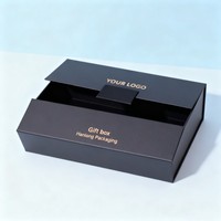 Boîte cadeau noire à double porte avec logo personnalisé, fabricant, recyclable, boîte en carton avec feuille d'or, boîte d'emballage magnétique de luxe