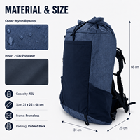 Sac de sport multi-couches pour l'extérieur 45L, résistant à l'abrasion, respirant, sans cadre, à enroulement, pour la randonnée, pour hommes et femmes
