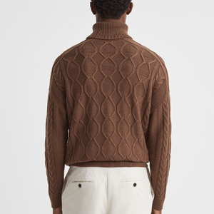 Brown Sweater Male Oversized Winter High Quality Wool Cotton Roll <strong>Neck</strong> <strong>Turtle</strong> <strong>Neck</strong> Knitwear Cable Knit Sweater <strong>Jumper</strong> for <strong>Men</strong> - Product Image 4