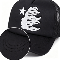 Gorra Trucker Personalizada de 5 Paneles de Malla de Poliéster, Ajustable, con Letras Bordadas de Estrella de Fuego, MOQ Bajo, para Deportes al Aire Libre, Casual, Venta al por Mayor