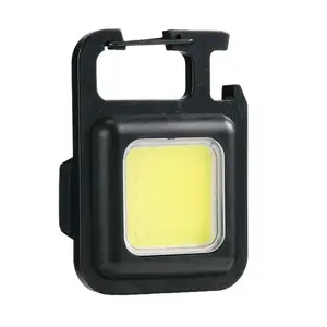 Chaveiro portátil com iluminação de cob, mini anéis de chave para acampamento, lanterna, chaveiro, com suporte dobrável para abridor de garrafa