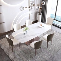 Juego de Mesa de Comedor de Mármol de Lujo NOVA para 6 Personas, Mesa Rectangular con Cubierta de Mármol Blanco para Cocina, Comedor y Muebles de Sala