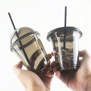 Gobelets en plastique jetables écologiques à prix d'usine 10 12 14 16oz à paroi simple pour boissons/café/boba/thé en PET transparent en forme de U - Product Image 1