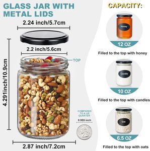 Good Quality Colorful 8oz 12oz 16oz 240ml 350ml 500ml 730ml Facial Care <b>Glass</b> <b>Bottles</b> & Jars <b>with</b> <b>Lid</b> Customized Logo - Product Image 3