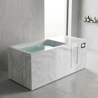 Baignoire à glace autonome tout-en-un en acrylique texturé gris et blanc avec machine de refroidissement intégrée de 1,5 CV