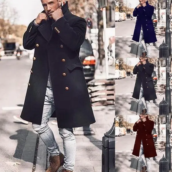 Men's Wool & Blend Coats 2022 Double Breasted Tops Outerwear Plus Size England Style Fashion Jacket Winter Long Overcoat Homme