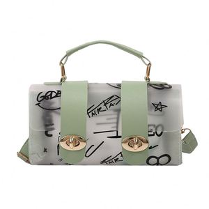 Rexiao Ladies PVC Transparent Graffiti Messenger Bag Single Handle Fashion Style Letter Decoration <b>Small</b> Designer Handbag <b>Wallet</b> - Product Image 1