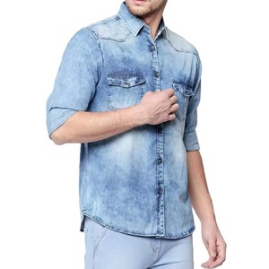 Chemise en jean pour homme 2026, manches longues, douce, 100 % coton, coupe ajustée, élégante, boutonnée, formelle, élastique, séchage rapide, écologique - Product Image 4