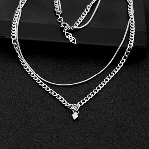 Collier à double chaîne en acier titane style hip-hop simple, plaqué argent, design populaire, colliers unisexes, bijoux tendance - Product Image 4