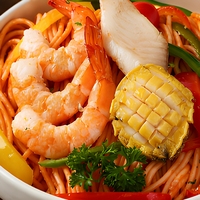 Plat de Luxe Semi-fini Surgelé de Luxe aux Fruits de Mer Mixtes (Spaghetti, Crevettes, Abalone) et Sauce au Fromage pour Supermarché