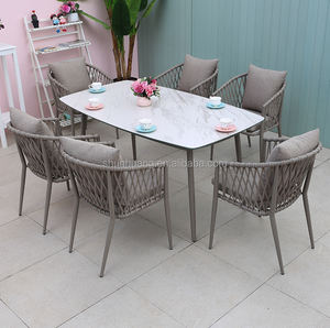 Marco de aluminio de gama alta Patio Hotel muebles patio al aire libre cuerda jardín mesa de comedor y juego de <span class=keywords><strong>Chaira</strong></span> con cojines - Product Image 5