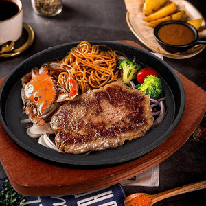 Plaque de cuisson ronde antiadhésive <span class=keywords><strong>en</strong></span> <span class=keywords><strong>fonte</strong></span> pour fruits de mer, steaks et fajitas, avec base <span class=keywords><strong>en</strong></span> bois - Product Image 5