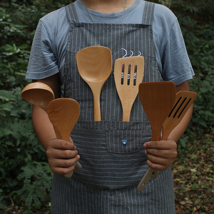 Beechwood Spatula Set 6 Piece Wooden Kitchen Utensil With White <b>Handle</b> For Cooking And Grilling - Product Image 2