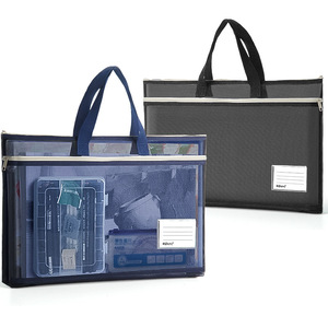Sac à documents en maille avec fermeture éclair, poignée et poche pour étiquette, organiseur de dossiers imperméable pour le bureau, l'école, les voyages d'affaires - Product Image 6