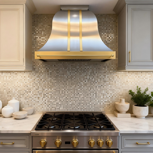 <span class=keywords><strong>Campana</strong></span> Extractora Arquitectónica de Acero Inoxidable Cepillado con Detalles en Latón, Montada en <span class=keywords><strong>la</strong></span> Pared <span class=keywords><strong>para</strong></span> Cocinas de Villas - Product Image 5