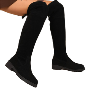 Bottes Chelsea Western d'hiver en daim à bout pointu, à tige haute, à semelle épaisse, couleur unie, pour femmes - Product Image 1