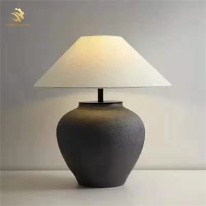 Wabi-sabi Traditioneller japanischer Keramik körper Stoff Lampen schirm Dekorative Keramik Tisch lampe Schlafzimmer Nachttisch lampe - Product Image 5