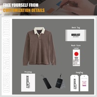 T-shirt en coton à manches longues tricoté doux pour homme, col polo décontracté, grammage lourd, coupe oversize, personnalisable avec logo