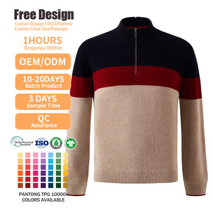 OEM Custom Mens 100% Merino Wool Long Sleeve Casual <b>Pullover</b> Sweater Color Block <b>Pullover</b> <b>Jumper</b> Quarter Zip Sweatshirt - Product Image 2