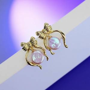 อุปกรณ์ทำเครื่องประดับมุก DIY ตัวเรือนเงินแท้ S925 สำหรับใส่ลูกปัดขนาด 8-9 มม. ต่างหูเงินแฟชั่น รุ่น 22552DIY - Product Image 1