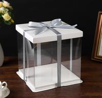 Boîte à gâteau carrée transparente en PET haute avec couvercle pour mariage