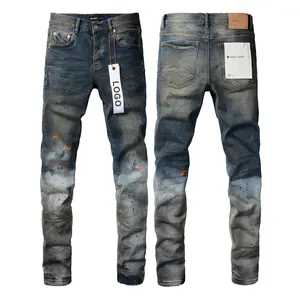 High Quality Hip Hop Personality Slim Denim Black Gradient Wash For Purple Jeans Men