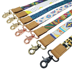 Premium <b>Polyester</b> Heat Transfer <b>Lanyard</b> with Rose Gold Metal Hardware Leather Tab for Handbag Keychain Wrist Strap - Product Image 2