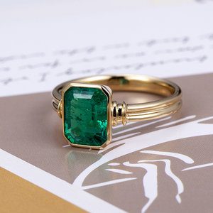 <span class=keywords><strong>Anello</strong></span> <span class=keywords><strong>di</strong></span> <span class=keywords><strong>fidanzamento</strong></span> Messi Jewelry MSR-770 in oro giallo 18 carati con smeraldo coltivato in laboratorio e montatura a castone - Product Image 5