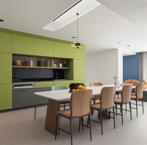 Mueble de Cocina con Diseño Contemporáneo en Forma de Línea, Color Verde Oliva, Panel de Laca, con Isla - Product Image 5