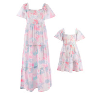 Tenues Assorties Mère-Fille Princesse : Ensembles Robes d'Été à Manches Courtes pour Enfants et Filles