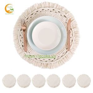 Boho Home Decor Handmade Cotton Macrame Tassel Eco-Friendly <b>Round</b> <b>Placemat</b> & Coaster for Party Wedding - Product Image 2