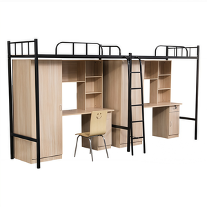 Заводская стальная металлическая двухъярусная кровать-ЛОФТ для школьных кроватей с гардеробом и кабинетными столами - Product Image 2