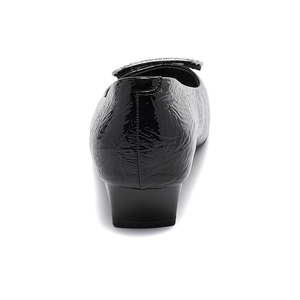 Pumps élégantes en cuir verni <span class=keywords><strong>noir</strong></span> à bout <span class=keywords><strong>carré</strong></span> et <span class=keywords><strong>talon</strong></span> bas avec boucle en strass pour les occasions spéciales, les mariages, le bureau, les femmes - Product Image 4