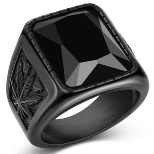 Anillos Masónicos Vintage de Acero Inoxidable de Alta Calidad para Hombre, Anillo de Estilo Vintage con Banda Gruesa, Piedra Facetada y Detalle Lateral con Patrón de Hojas - Product Image 1