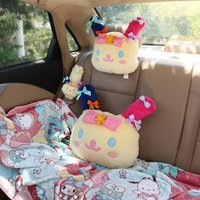 Bantal Lempar Boneka Plush Super Lembut Bertema Kartun Kelinci Bunga, Selimut AC, Penutup Sabuk Pengaman Mobil, Kapas PP
