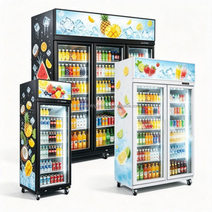 Refrigerador comercial vertical con puerta de vidrio, de tres puertas y montaje superior, para exhibición de bebidas en supermercados. - Product Image 4