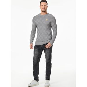 2025 suéter de cuello redondo de gran tamaño para hombre, Jersey de punto de manga larga a cuadros informal de otoño, Cachemira con decoración estampada - Product Image 5