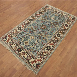 Alfombra de lana oriental anudada a mano vintage DISEÑO DE medallón geométrico y floral para sala de estar hoteles en casa - Product Image 1