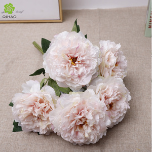 QIHAO Five Headed <b>Peony</b> <b>Artificial</b> Flowers Silk High Simulation Wedding Home Decor - Product Image 1