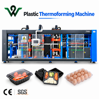 Machine de thermoformage entièrement automatique à trois postes d'occasion pour la fabrication de contenants alimentaires, plateaux et bols en PP, PS, PET, HIPS, avec pompe à moteur haute vitesse