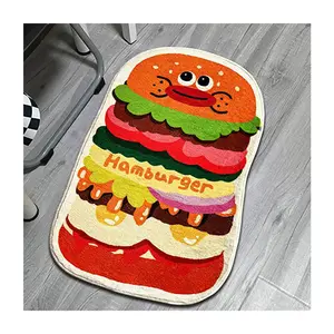 Custom Interesting Rug Hamburger Shape Floor Rugs Funny Doormats Cute Cartoon Logo Mat Printed Rug