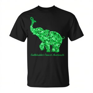 T-shirt con elefante e fiocco per la sensibilizzazione sul cancro alla vescica epatica - Product Image 2