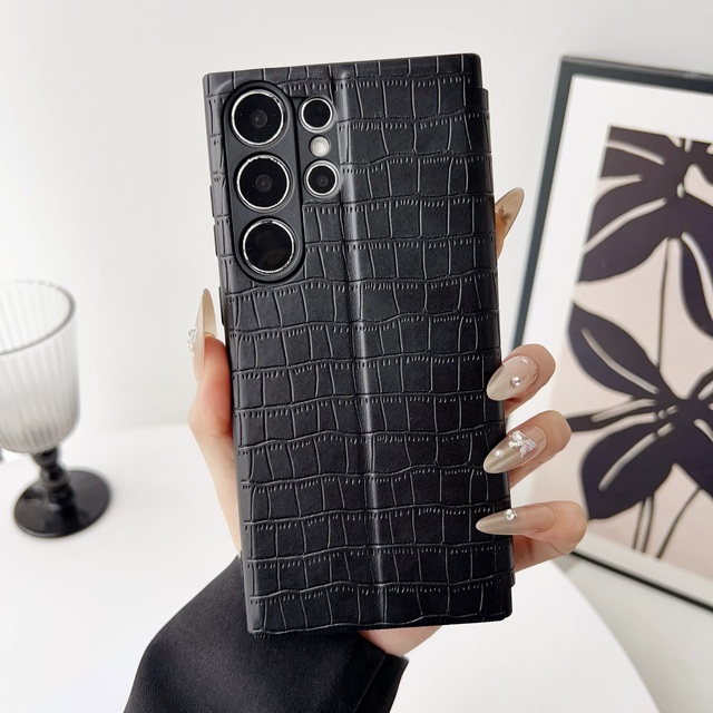 Minimalist Crocodile Pattern PU Leather Full Protection Shockproof Phone Case for Samsung S26 S25 S24 S23 Ultra Slim Cover