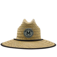 Chapeau de golf en paille à large bord avec logo personnalisé, chapeau de sauveteur en raphia naturel avec sangle sous le menton pour activités de plein air